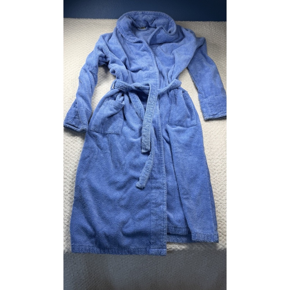 L.L.Bean Bathrobe Women's Large Blue Cotton Terry Shawl Collar Belted Robe